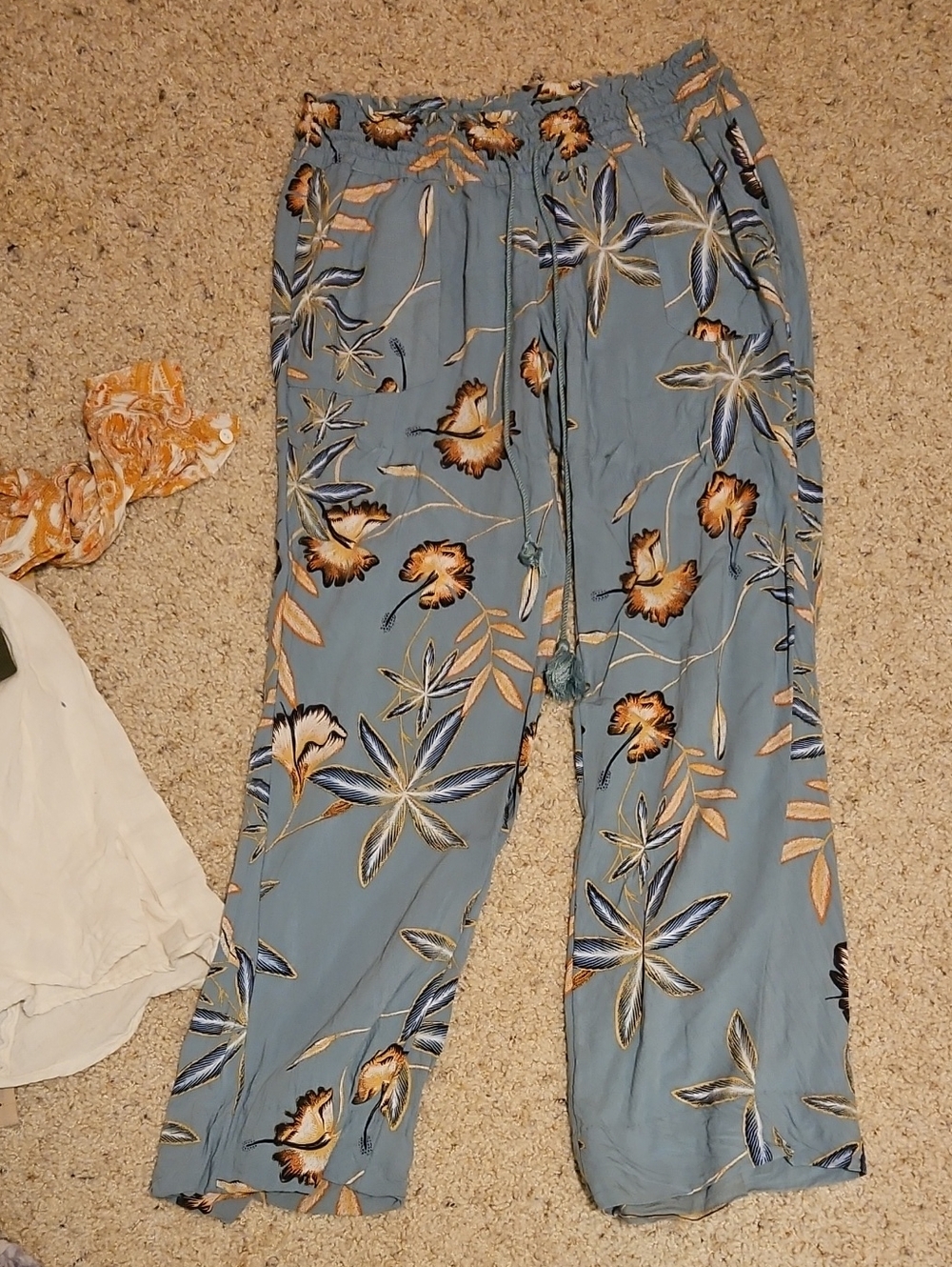Roxy Blue Floral Wide-Leg Drawstring Pants